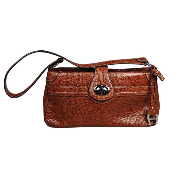 Vintage Etienne Aigner Brown Croc Embossed Leather Shoulder Bag Turn Lock - Picture 1 of 10